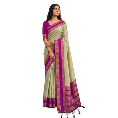 Women's Silk Blend Printed Saree With Unstitched Blouse 5.5Mtr (Light Green-Pink)