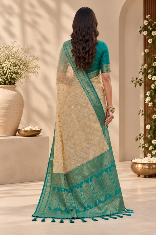 Women's Cotton Printed Saree With Unstitched Blouse 5.5Mtr (Multicolor)