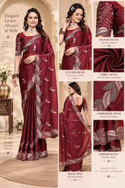 Georgette Embroidered Saree With Unstitched Blouse 5.5Mtr?(Maroon)