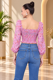 Women's Polyester Floral Long Sleeves Top (Multicolor)