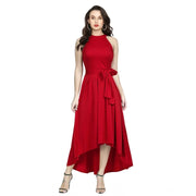 Women's Polyster Solid Halter Neck Sleeveless Dress