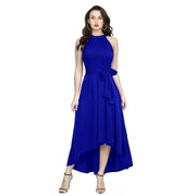 Women's Polyster Solid Halter Neck Sleeveless Dress