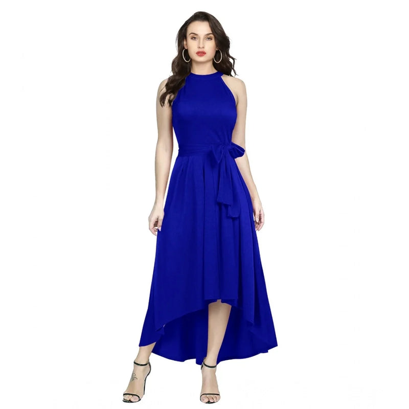 Women's Polyster Solid Halter Neck Sleeveless Dress