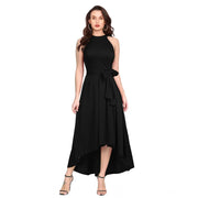 Women's Polyster Solid Halter Neck Sleeveless Dress