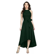 Women's Polyster Solid Halter Neck Sleeveless Dress