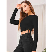 Women's Polyester Solid Round Neck Full Sleeve Top