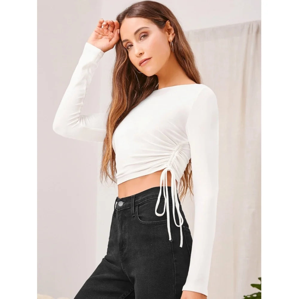 Women's Polyester Solid Round Neck Full Sleeve Top