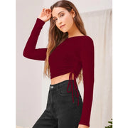 Women's Polyester Solid Round Neck Full Sleeve Top