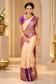 Women's Soft Lichi Silk Printed Saree With Unstitched Blouse 5.5Mtr (Purple)