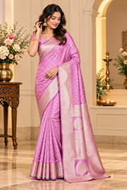 Jacquard Printed Saree With Unstitched Blouse 5.5Mtr (Lavender)
