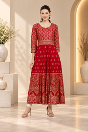 Women's Casual Rayon 3-4th Sleeves Anarkali Kurti