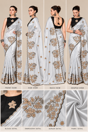 Viscose Silk Embroidered Saree With Unstitched Blouse 5.5Mtr (Grey)