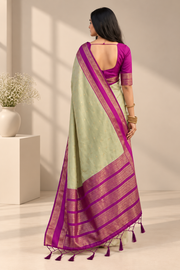 Women's Silk Blend Printed Saree With Unstitched Blouse 5.5Mtr (Light Green-Pink)