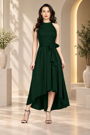 Women's Polyster Solid Halter Neck Sleeveless Dress (Black)