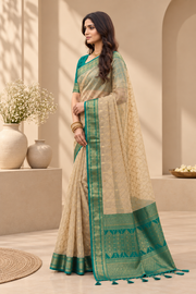 Women's Cotton Printed Saree With Unstitched Blouse 5.5Mtr (Multicolor)