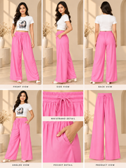 Women's Casual Rayon Solid Ankle Length Palazzo (Pink)