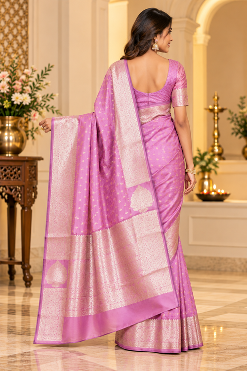 Jacquard Printed Saree With Unstitched Blouse 5.5Mtr (Lavender)