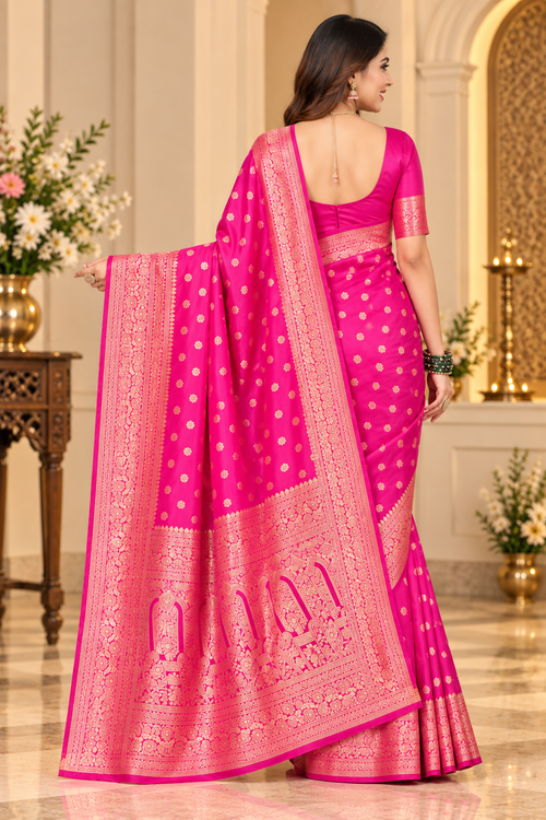 Jacquard Printed Saree With Unstitched Blouse 5.5Mtr (Pink)
