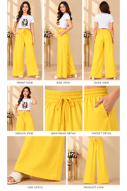 Women's Casual Rayon Solid Ankle Length Palazzo (Yellow)