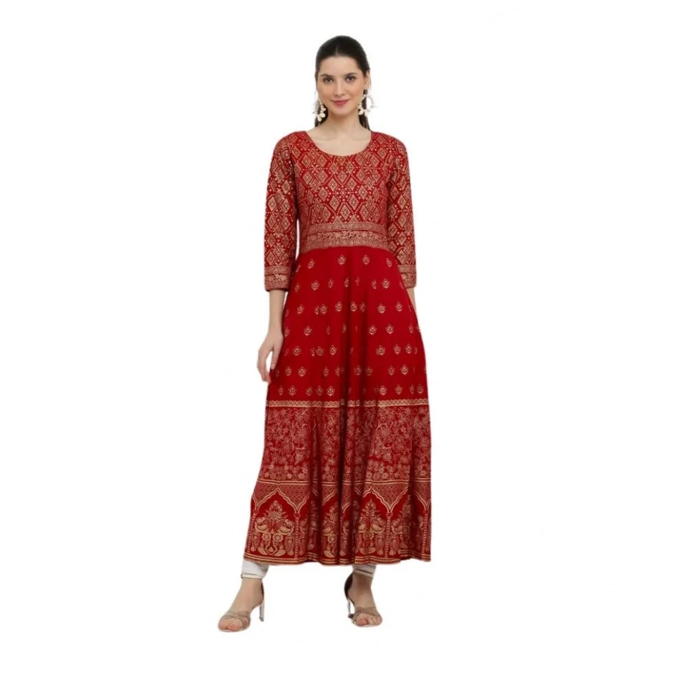 Women's Casual Rayon 3-4th Sleeves Anarkali Kurti