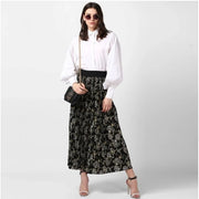 Women's Georgette Chain Print Elasticated Skirt (Black-Cream)