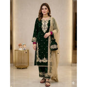 Women's Silk Embroidered 3/4th Sleeve Round Kurti With Palazzo Pant and Dupatta Set