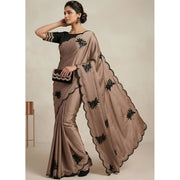 Viscose Silk Embroidered Saree With Unstitched Blouse 5.5Mtr (Beige)