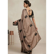 Viscose Silk Embroidered Saree With Unstitched Blouse 5.5Mtr (Beige)