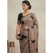Viscose Silk Embroidered Saree With Unstitched Blouse 5.5Mtr (Beige)
