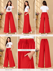 Women's Casual Rayon Solid Ankle Length Palazzo (Red)