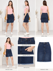 Women's Denim Stitching Pattern Buttoned Skirt (Blue)