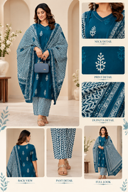 Cotton Blend Printed Kurti With Pant Dupatta Set (Morpichh)