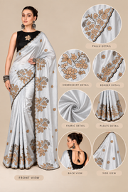 Viscose Silk Embroidered Saree With Unstitched Blouse 5.5Mtr (Grey)