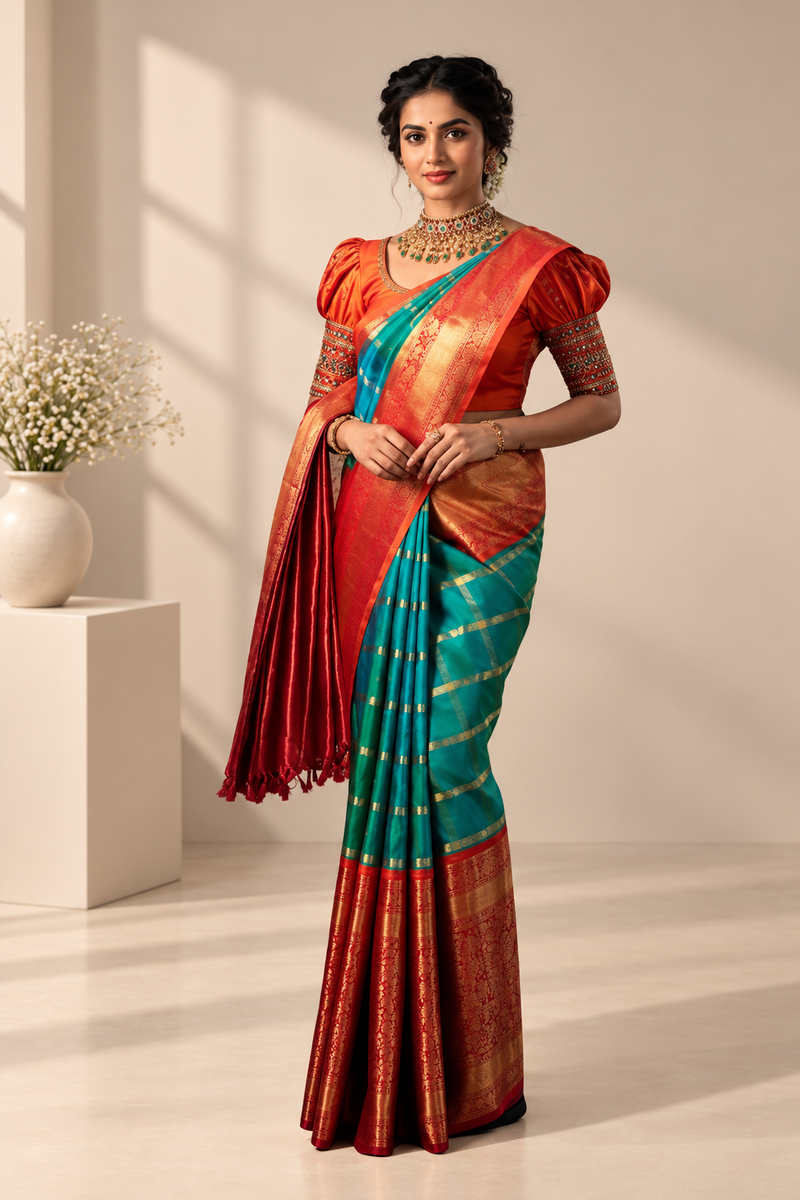 Women's Soft Lichi Silk Printed Saree With Unstitched Blouse 5.5Mtr (Green)