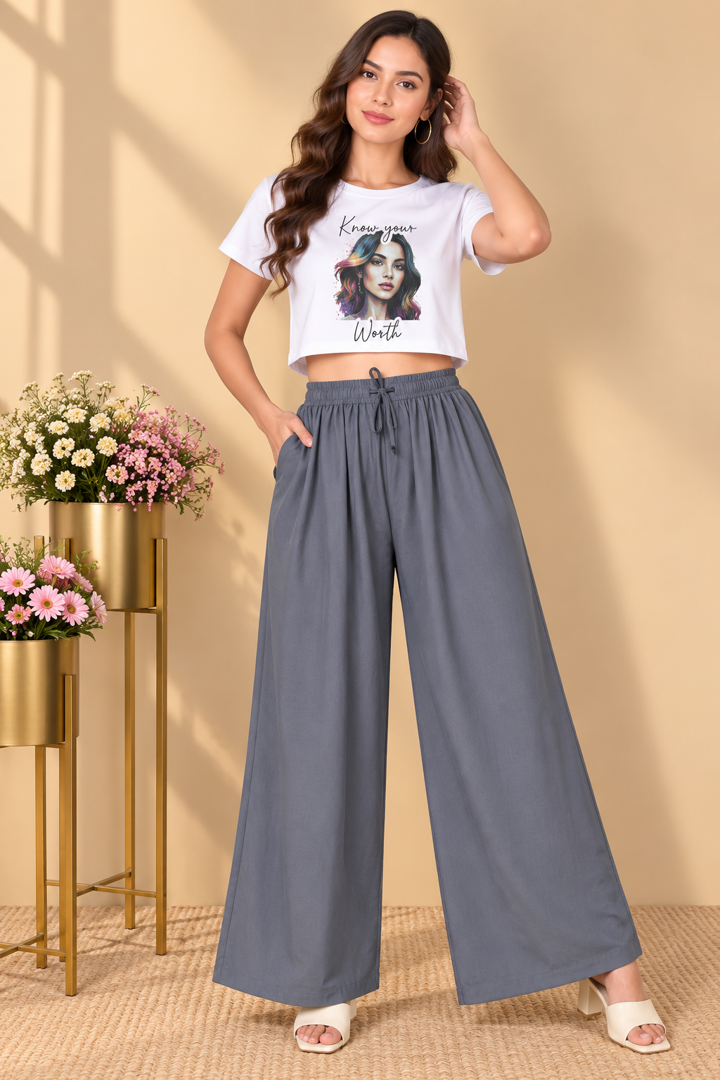 Women's Casual Rayon Solid Ankle Length Palazzo (Copy)