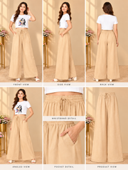 Women's Casual Rayon Solid Ankle Length Palazzo (Beige)