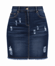 Women's Denim Distressed Buttoned Skirt (Denim Blue)