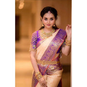Women's Soft Lichi Silk Printed Saree With Unstitched Blouse 5.5Mtr (Purple)
