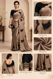 Viscose Silk Embroidered Saree With Unstitched Blouse 5.5Mtr (Beige)