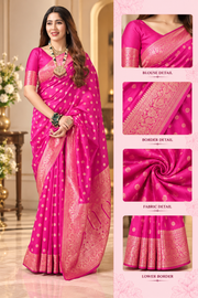 Jacquard Printed Saree With Unstitched Blouse 5.5Mtr (Pink)
