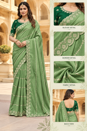 Georgette Embroidered Saree With Unstitched Blouse 5.5Mtr (Pista Green)