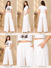 Women's Casual Rayon Solid Ankle Length Palazzo (White)