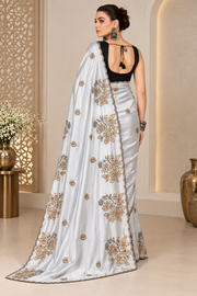 Viscose Silk Embroidered Saree With Unstitched Blouse 5.5Mtr (Grey)