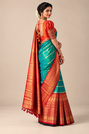 Women's Soft Lichi Silk Printed Saree With Unstitched Blouse 5.5Mtr (Green)