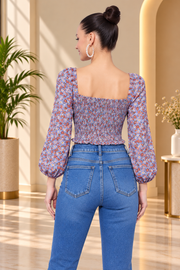 Women's Polyester Floral Long Sleeves Top (Multicolor)